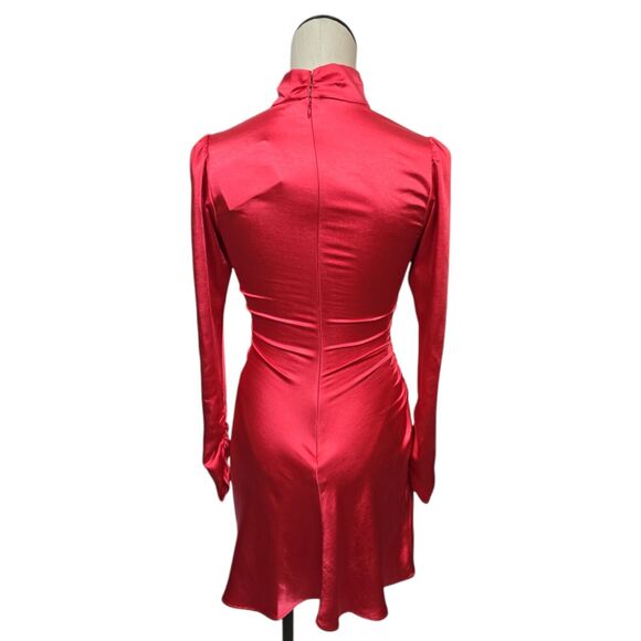 NWT A.L.C. Joss Ruched Asymmetric Satin Dress Size 0 Pink Barbiecore Long Sleeve - Picture 2 of 13